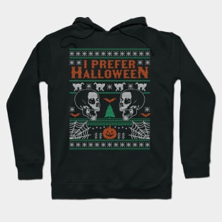 I Prefer Halloween Ugly Christmas Sweater Xmas Skull Bats Hoodie